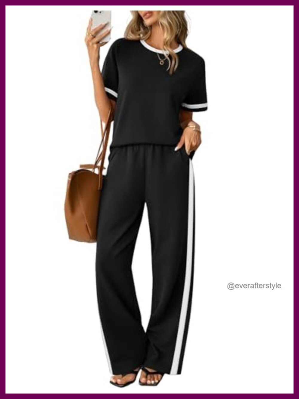 Women's 2 Piece Lounge Set Short Sleeve Top Wide Leg Pants Pockets